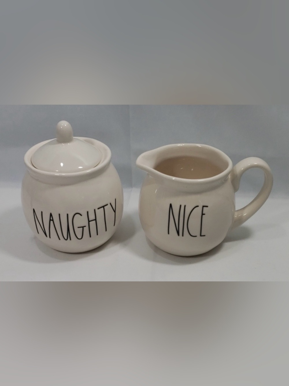 Rae Dunn Naughty and Nice Sugar and Creamer Set